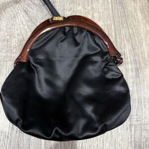 Vintage Black Satin Clemente Purse With Lucite Handle